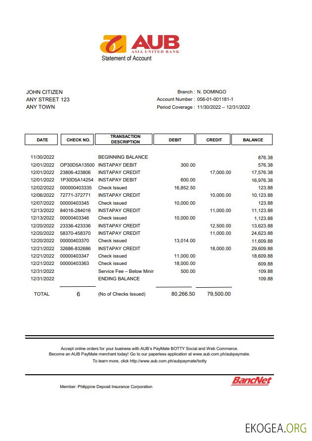 Philippines AUB Bank xls